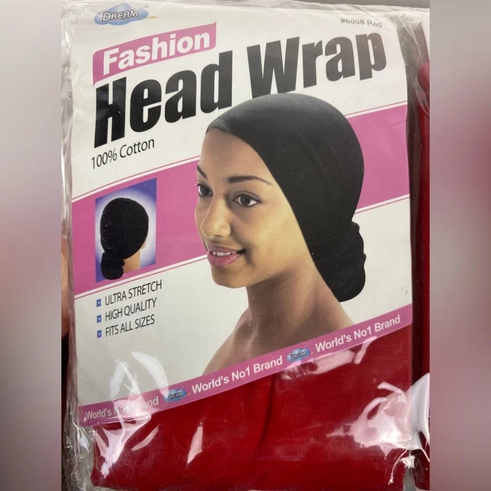 Dreamworld fashion head wrap 100% cotton womens red fits all sizes 12/PKG bundle